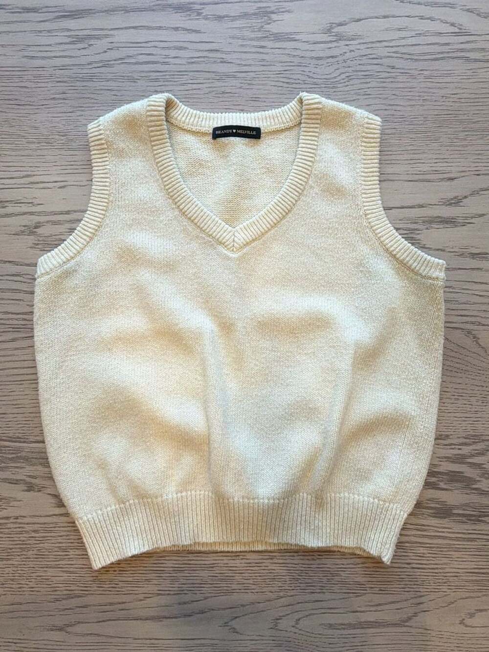 Brandy Melville V-Neck Sweater Vest Cream Knit Sleeveless